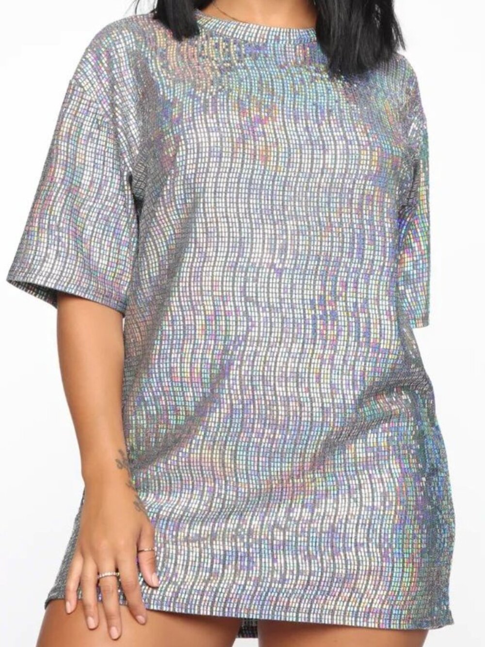 NWT Fashion Nova Making Memories Tshirt Dress Hologram -Size Medium